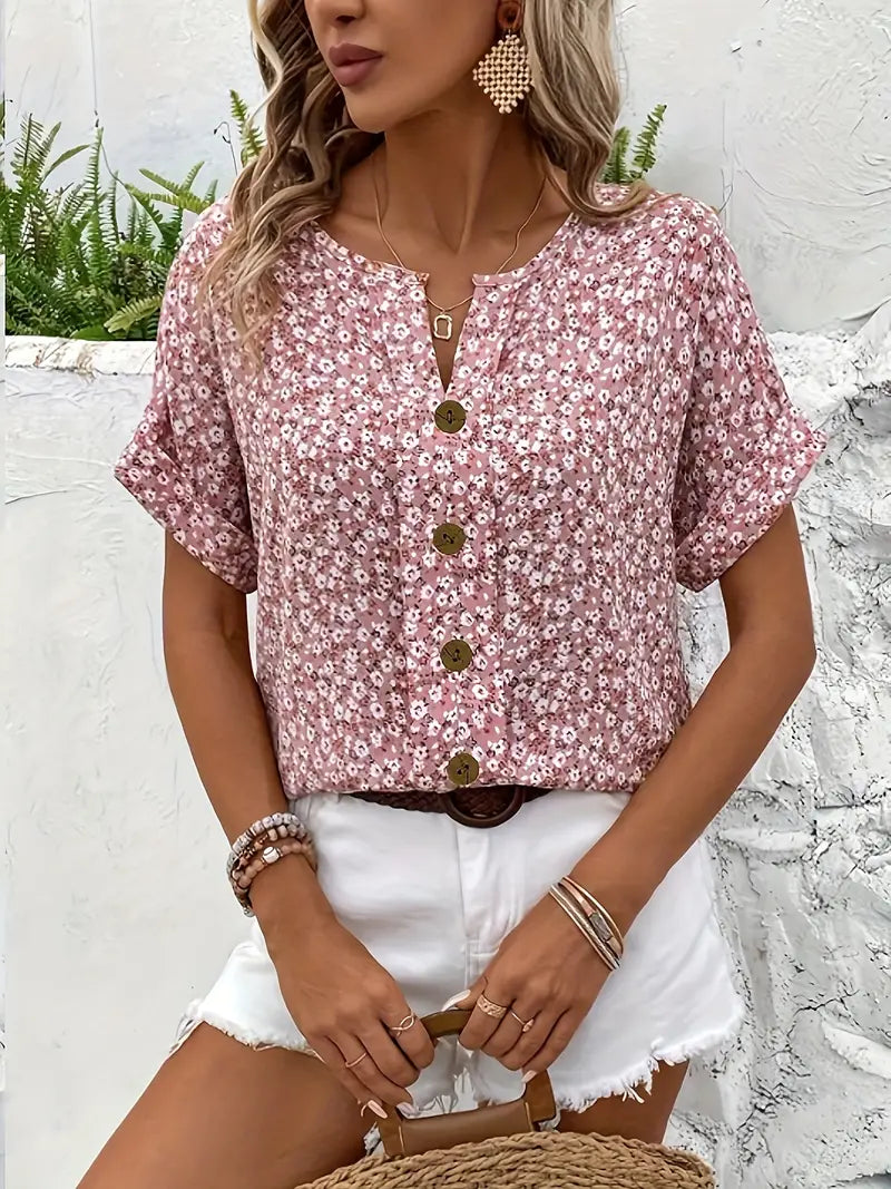 Wolena | Effortless Floral Button-Up Top for Women