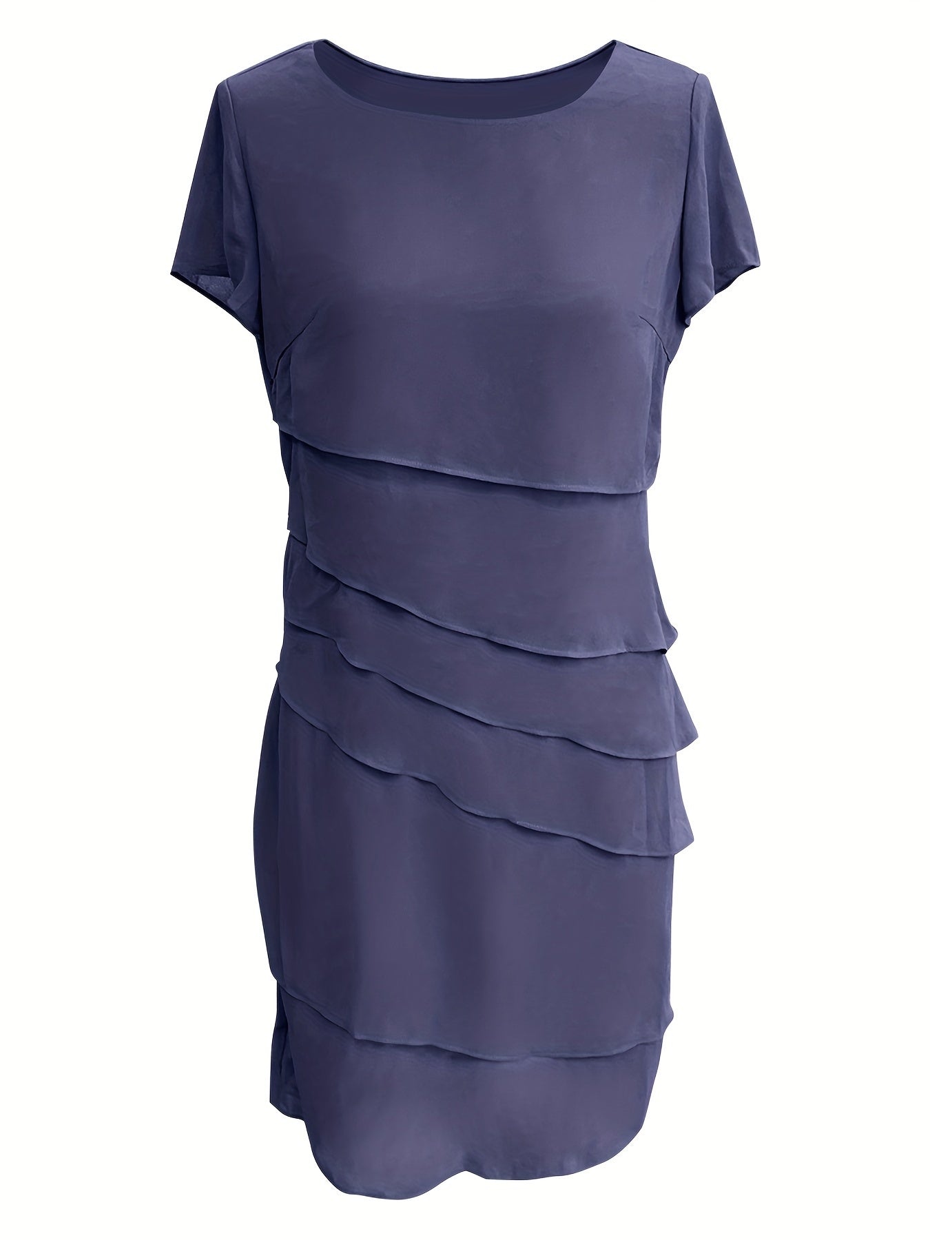 Amadis® | Cotton Layered Trim Round Neck Short Sleeve Evening Dress For Women