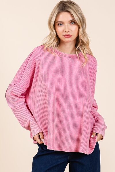 Belén® | Waffle knit top with exposed seam and crew neck