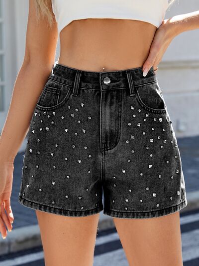 Arianna® | High waist denim shorts washed with rhinestones