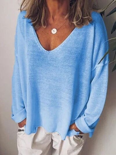 Blossom® | Full size long sleeve t-shirt with oversized V-neck and dropped shoulders