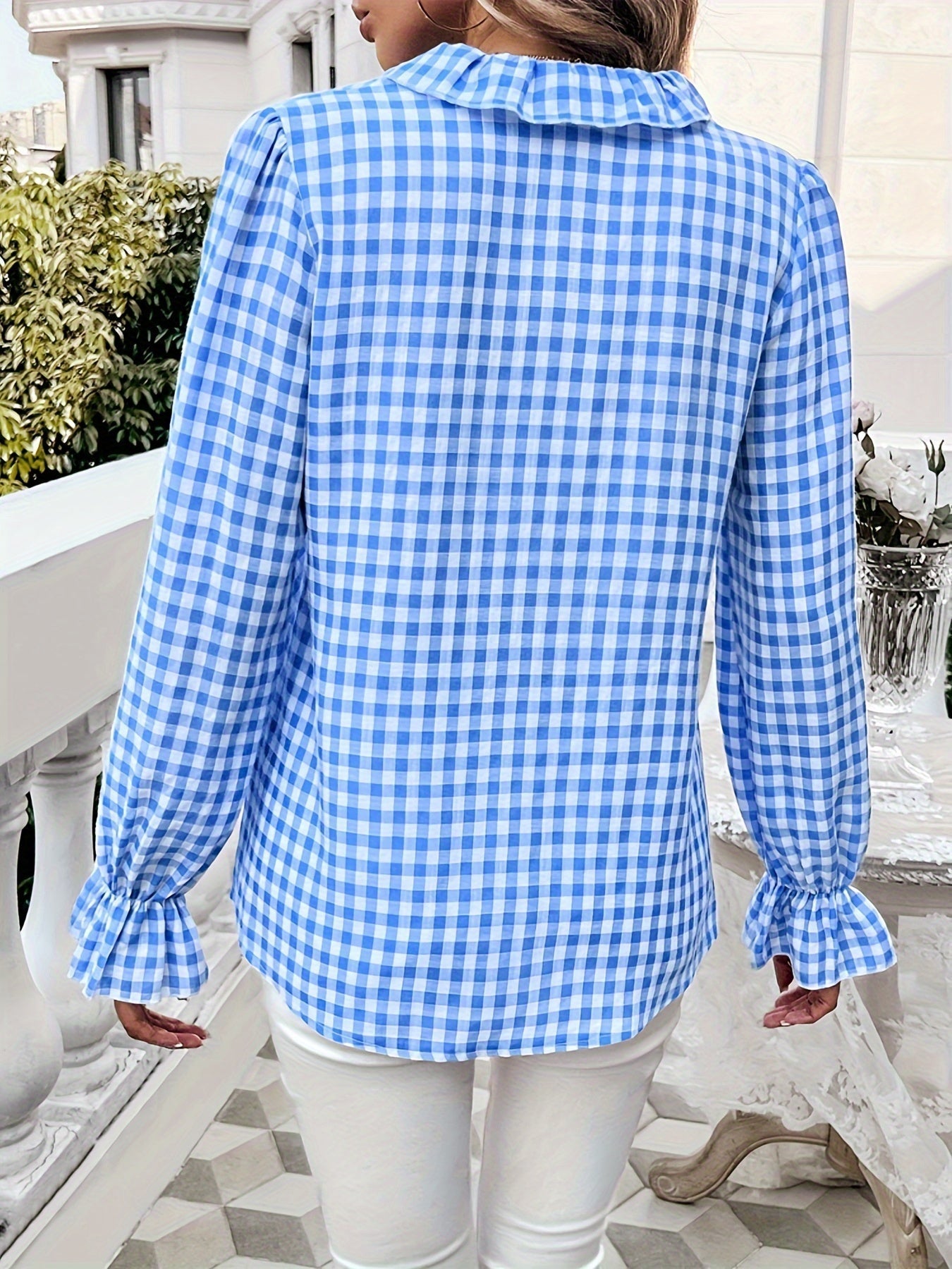 Brelynn® | Elegant Checked Ruffle Blouse With Long Sleeves For Women