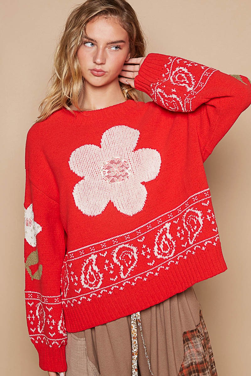 Daniela® | POL long-sleeved sweater with floral lace patch