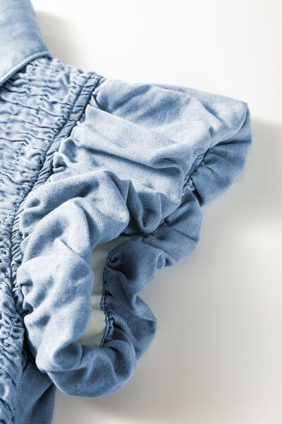 Angela® | Smocked denim dress with collar and cap sleeves