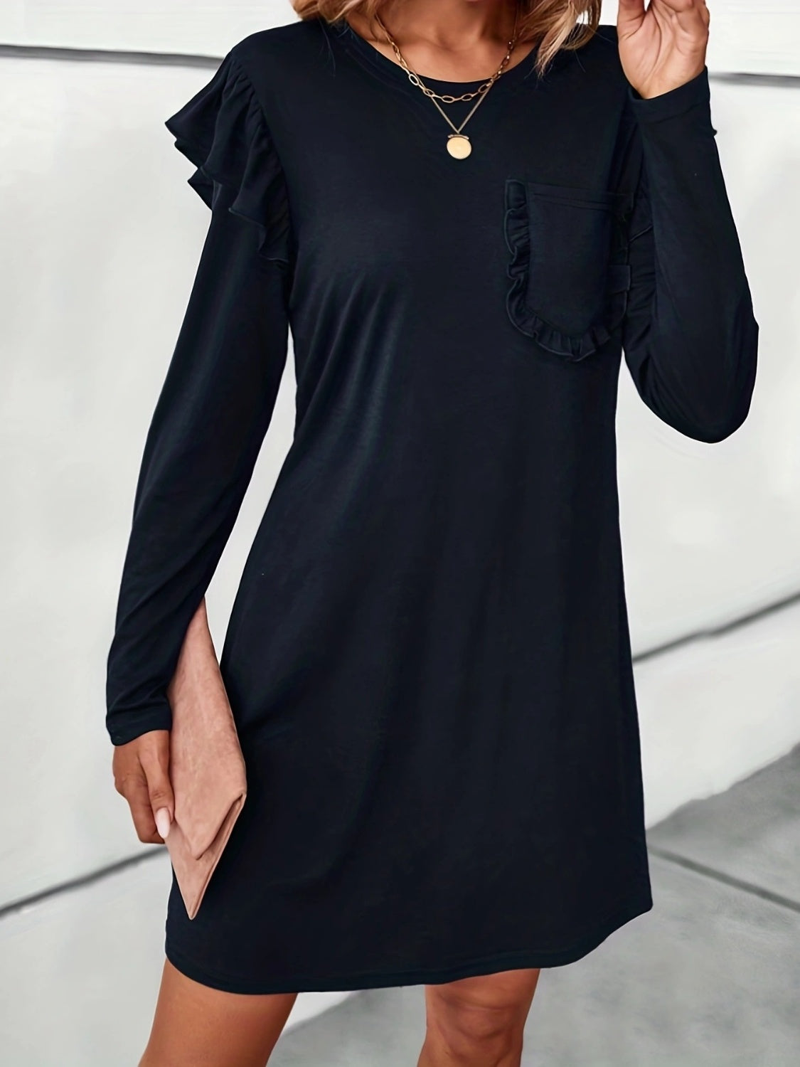 Antonia® | Ruffled, long-sleeved mini dress with a crew neck