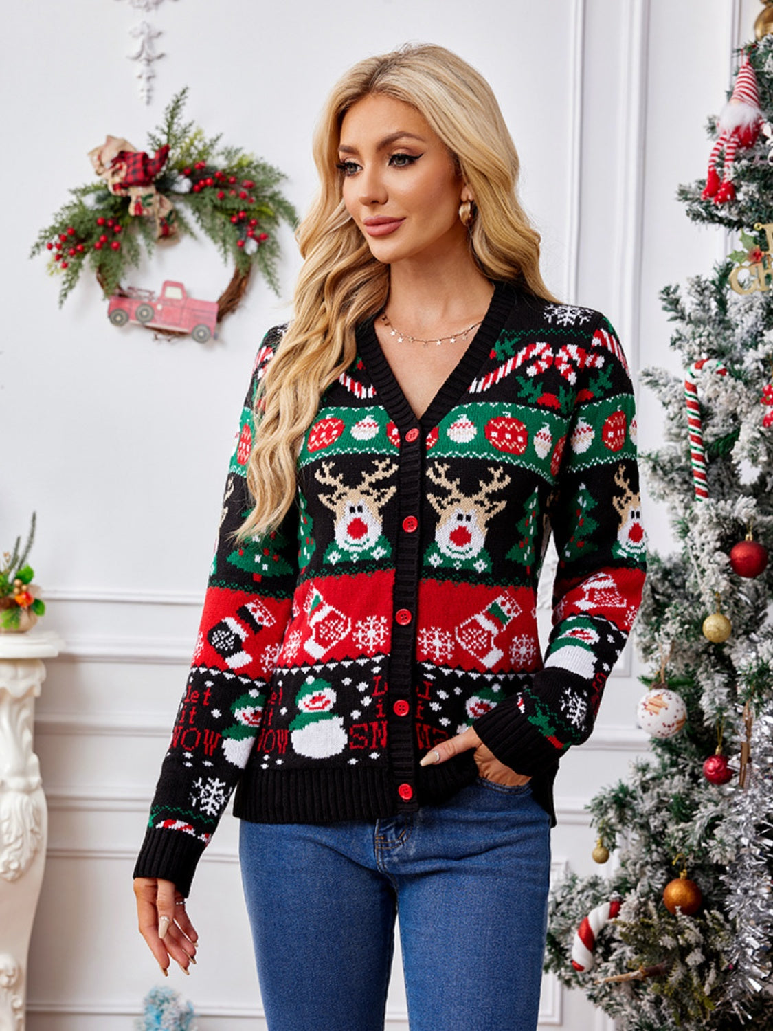 Claudette® | Long-sleeved cardigan with reindeer buttons