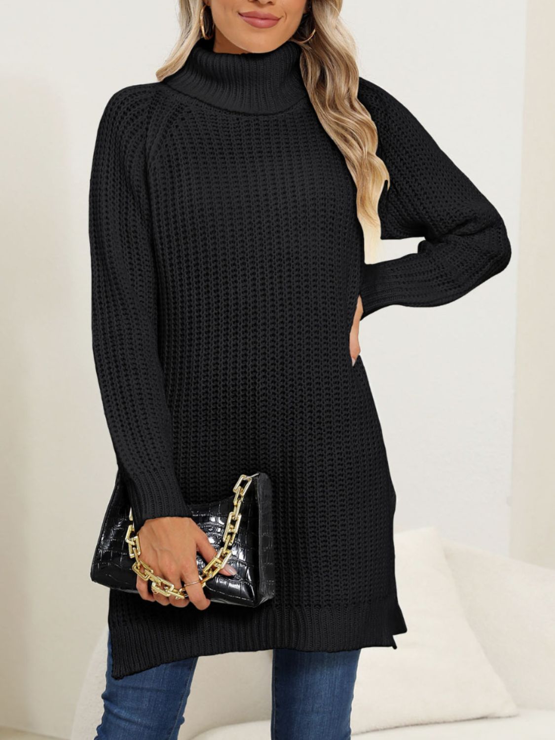 Anke® | Turtleneck sweater with slit and long sleeves