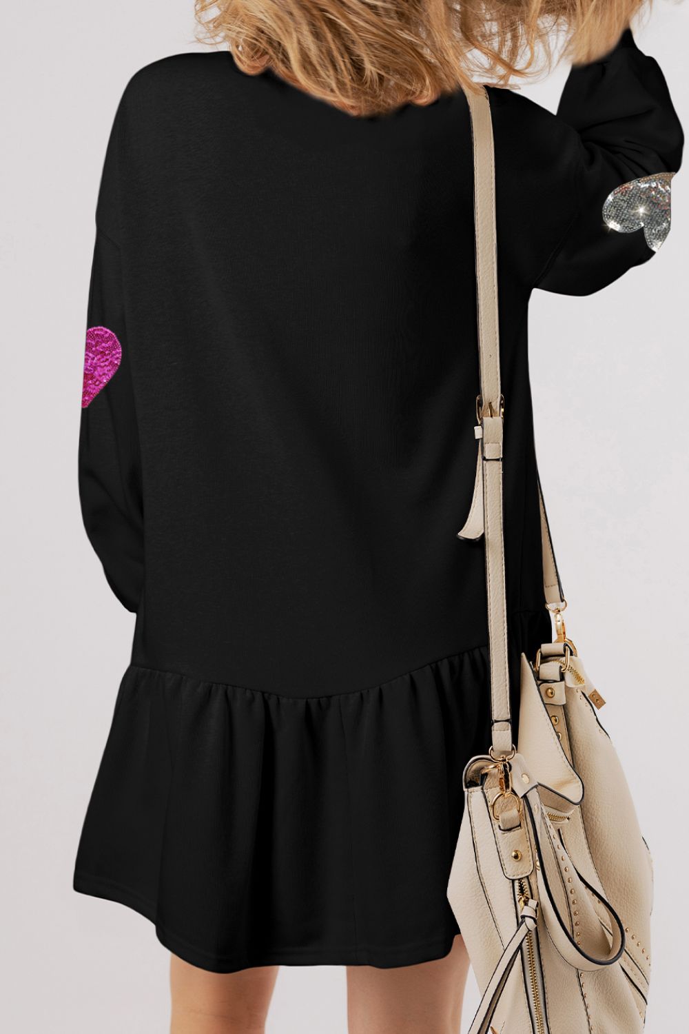 Andrea® | Long sleeve mini dress with sequins and a heart round neckline