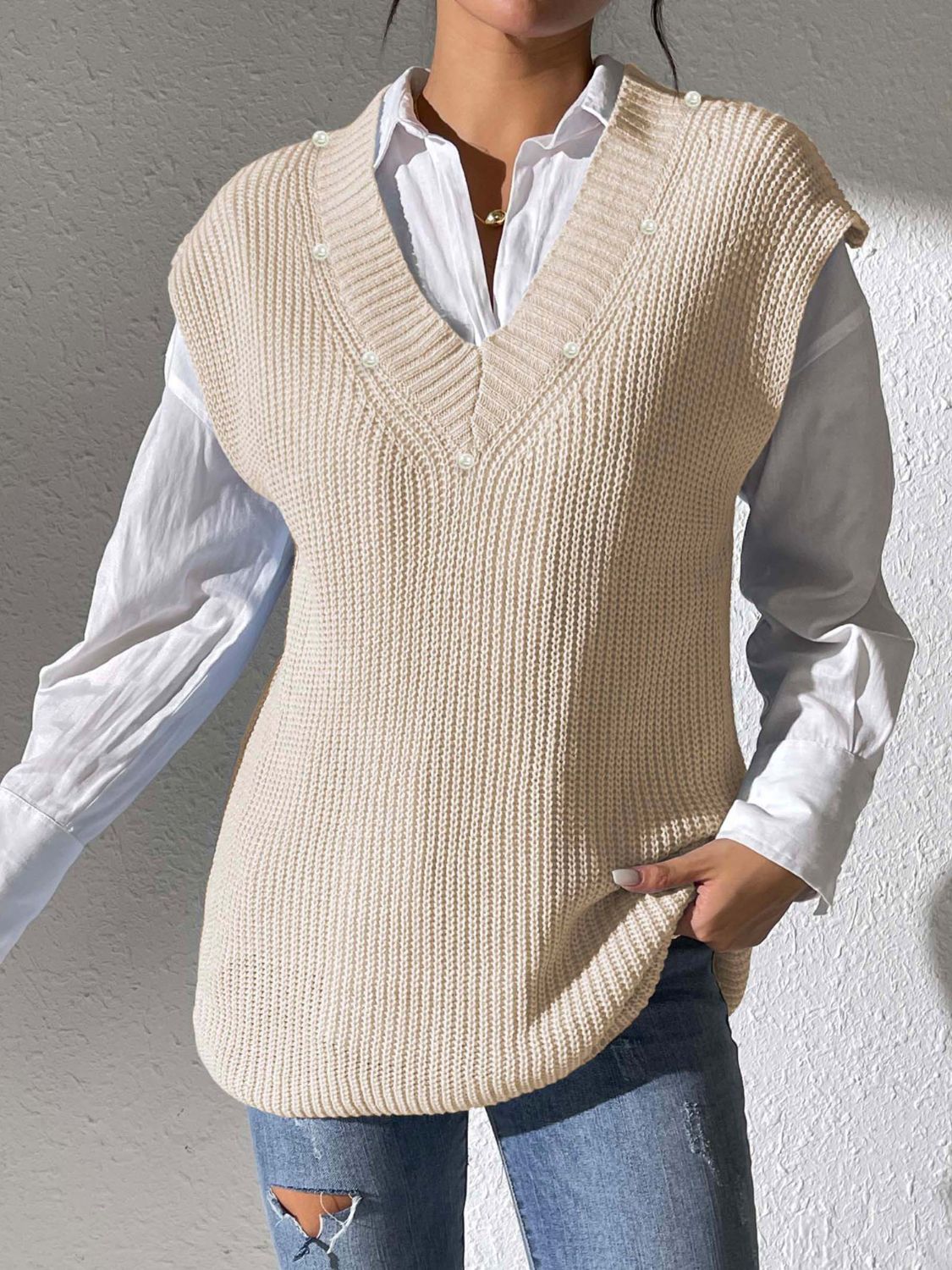 Beatriz® | Beaded V-neck sweater vest