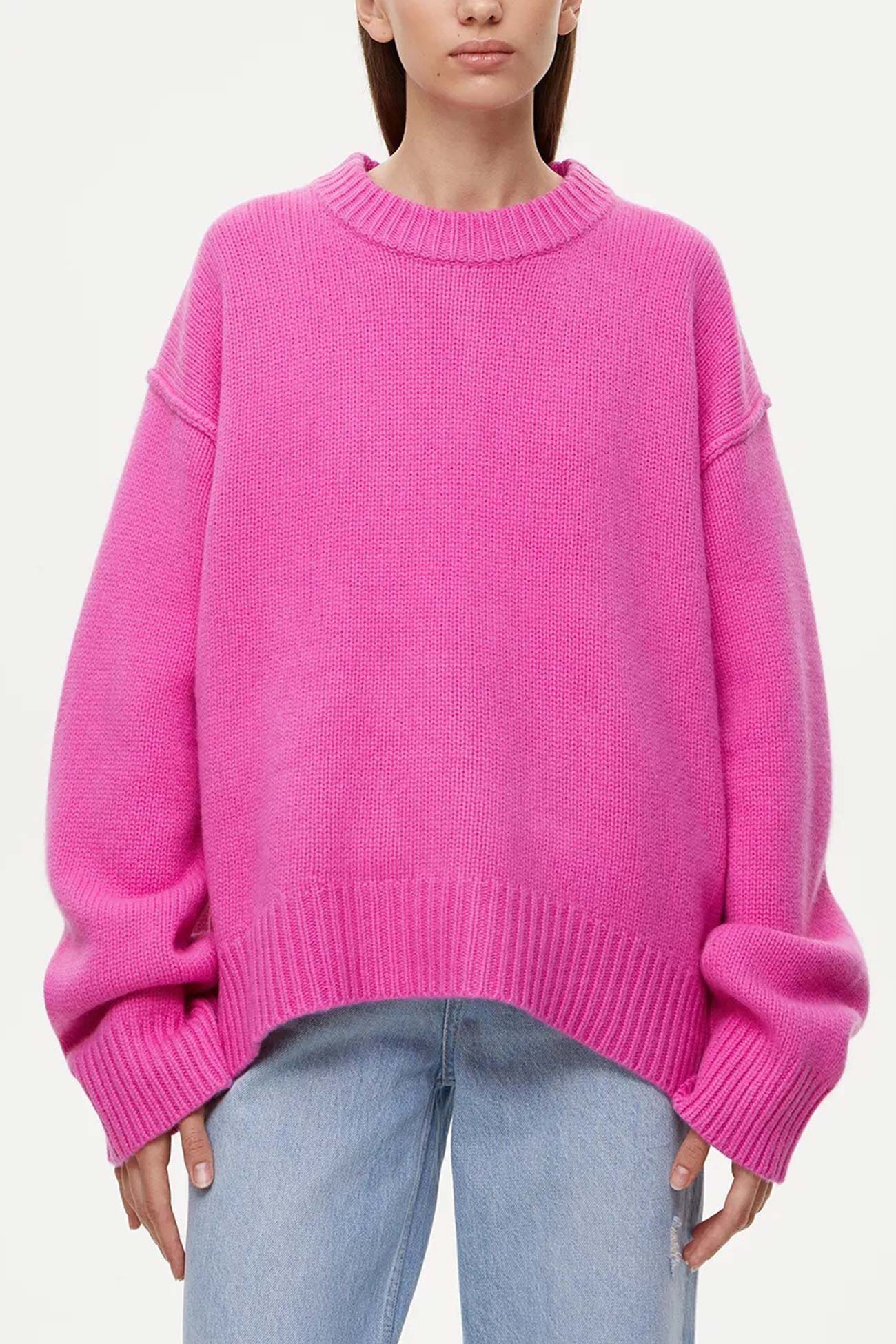 Carmen® | Round Neck Solid Color Pullover Sweater