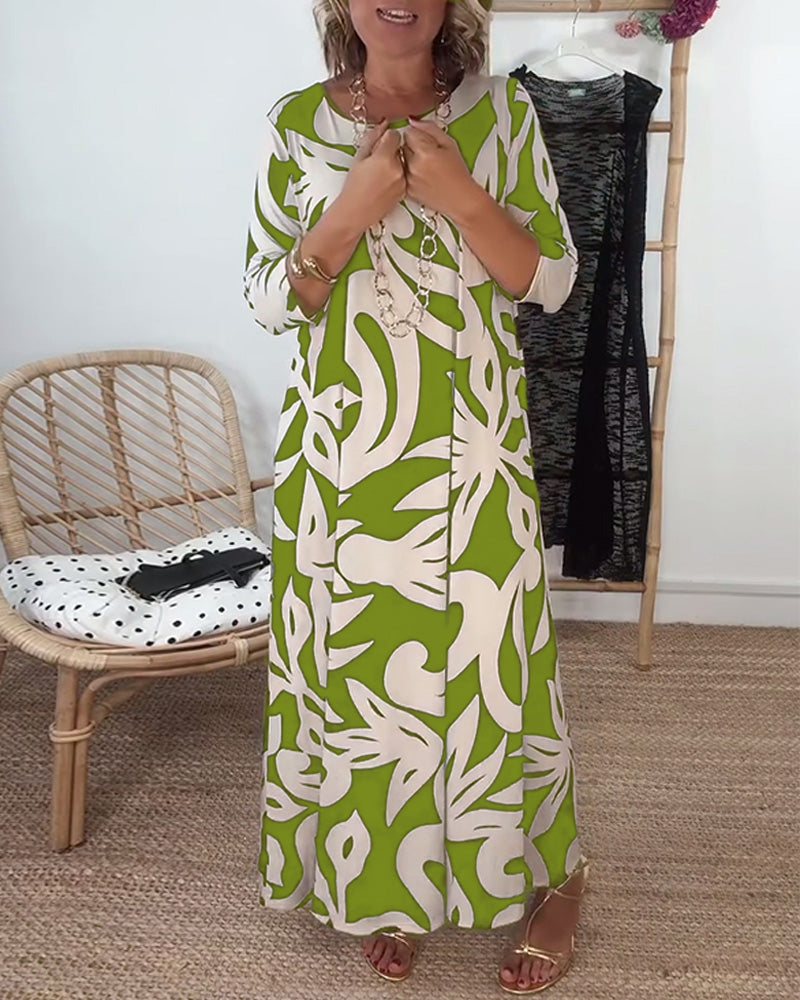 Carina® | Long-sleeved dress with a crew neck and a print