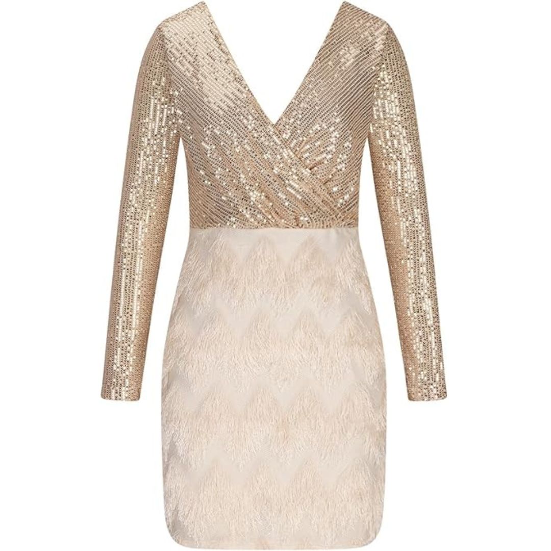 Amalberga® | Heidi-Mode Sequin Dress With V-Neck