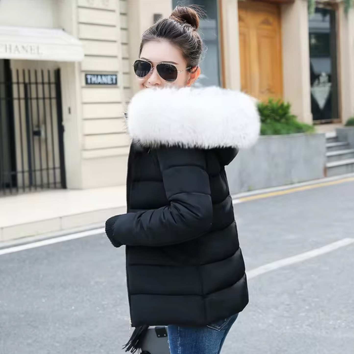 Deborah® | Jacket with hood and fur lining