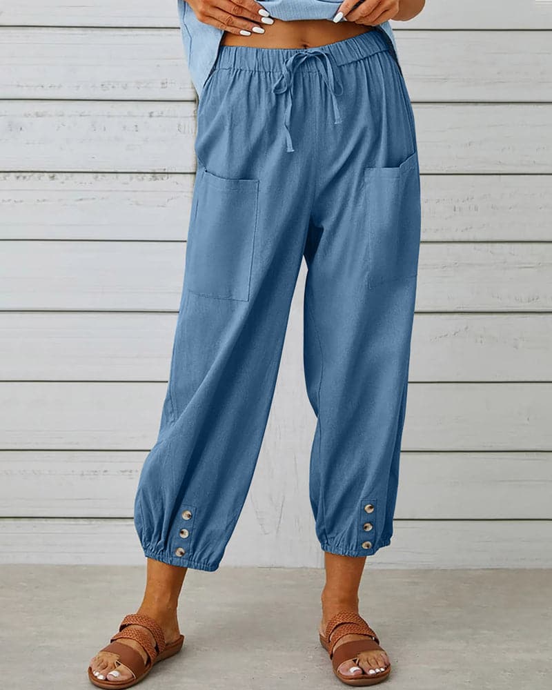 Judith | Comfortable Cropped Pants with Elastic Waist and Pockets