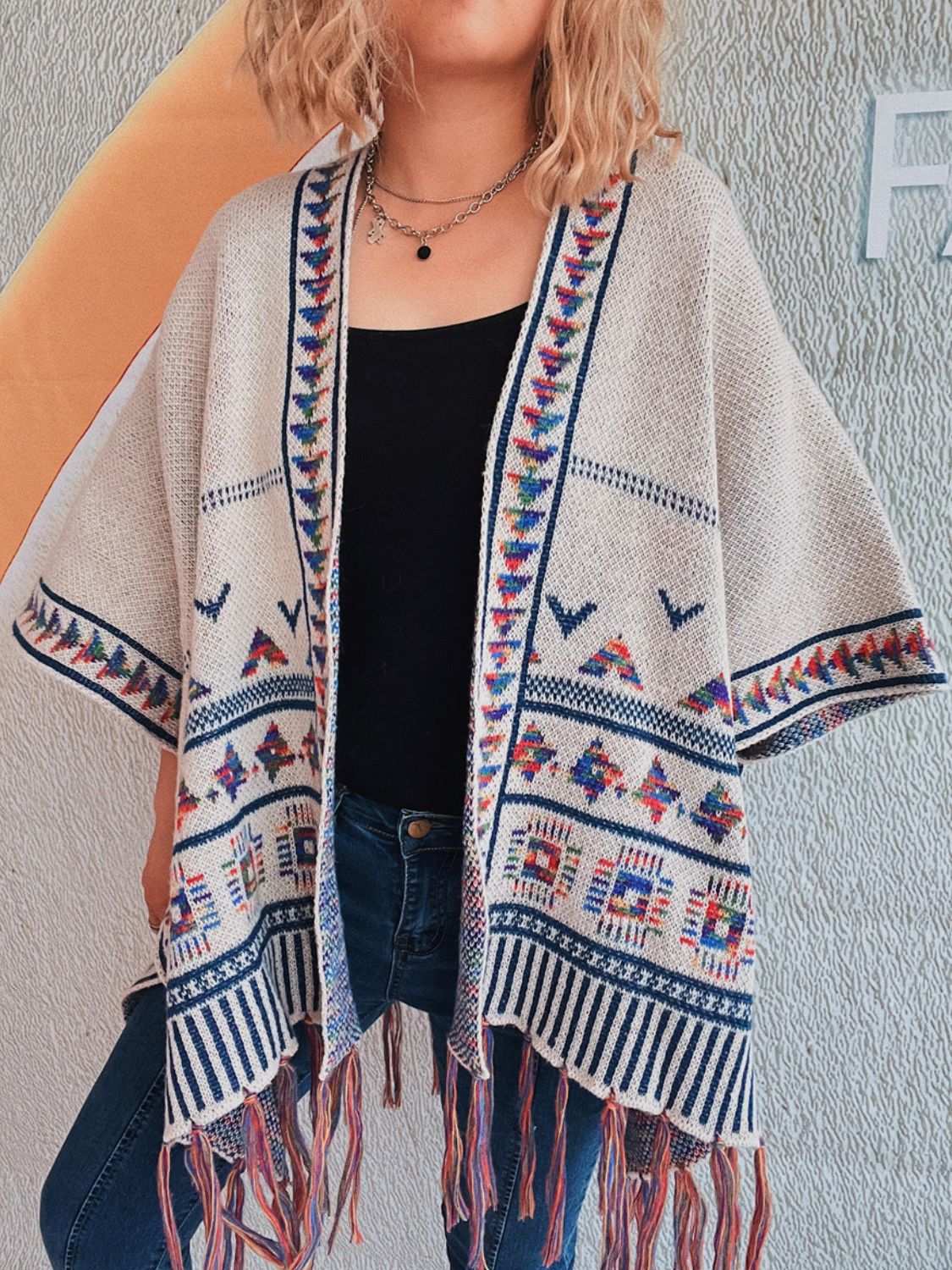 Dominique® | Open front fringe cardigan