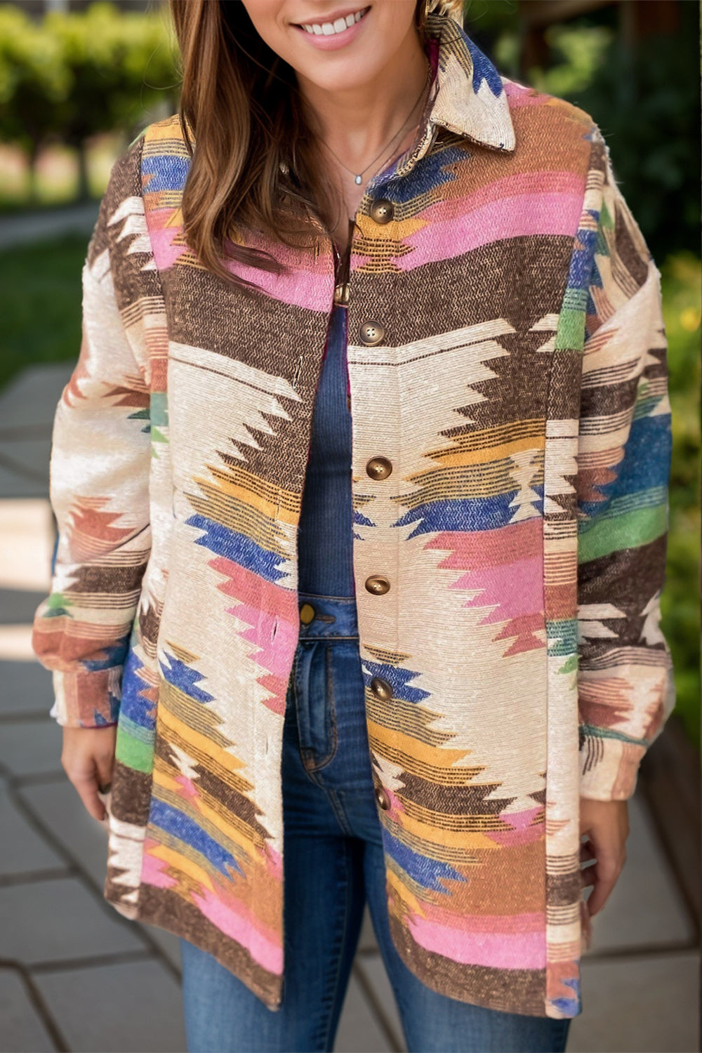 Avelina® | Printed button-down long sleeve jacket