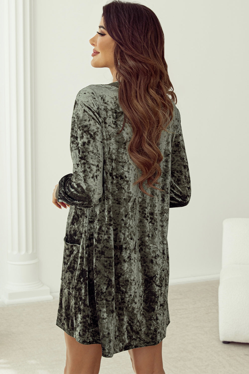 Delilah® | Notched long sleeve mini dress with pockets
