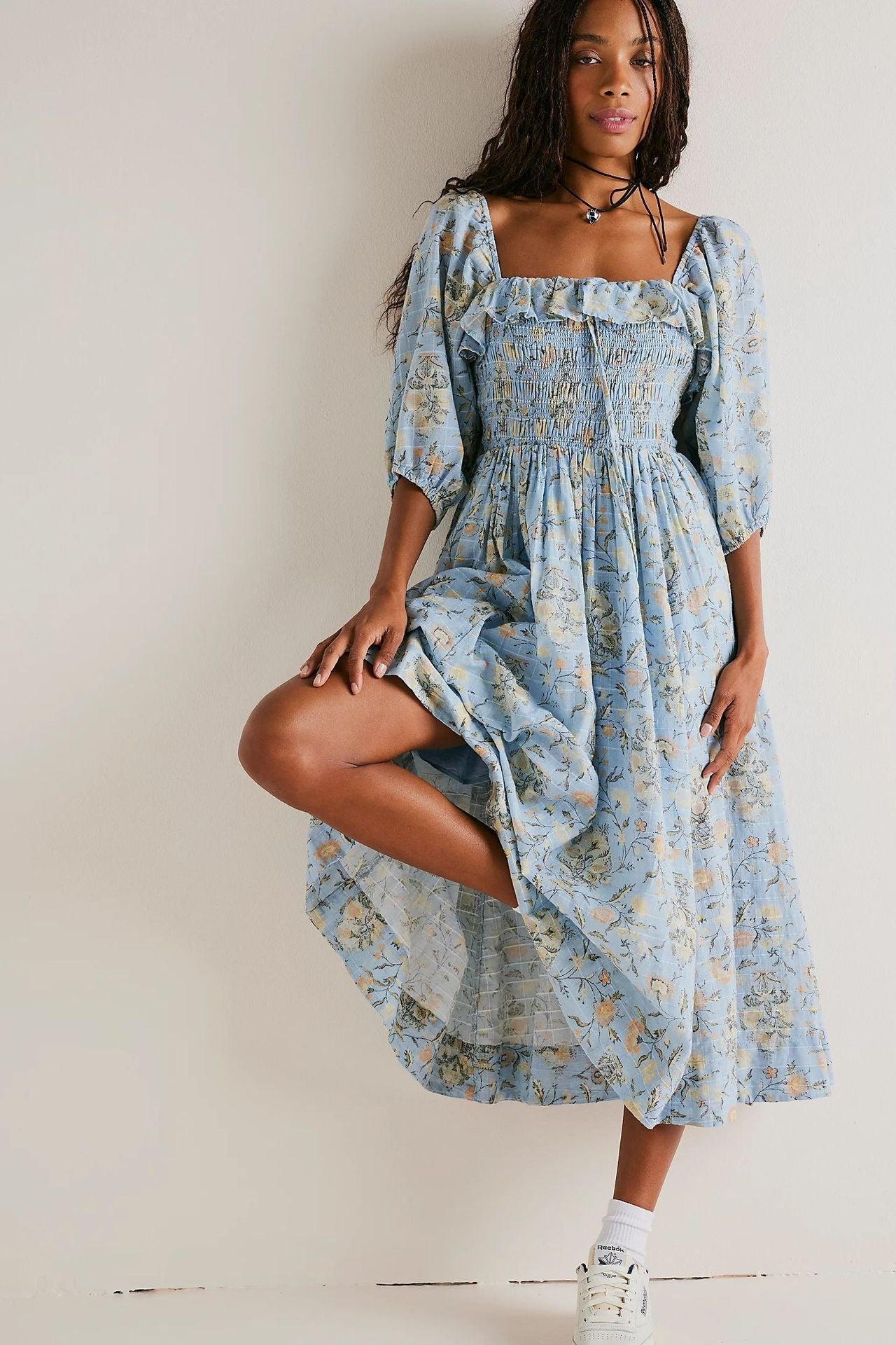 Ariadna® | Printed midi dress with ruched bodice and ruffles