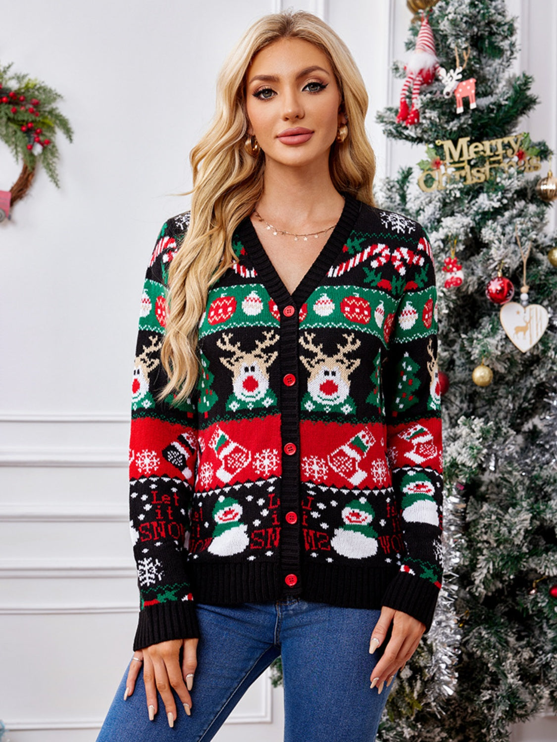 Claudette® | Long-sleeved cardigan with reindeer buttons