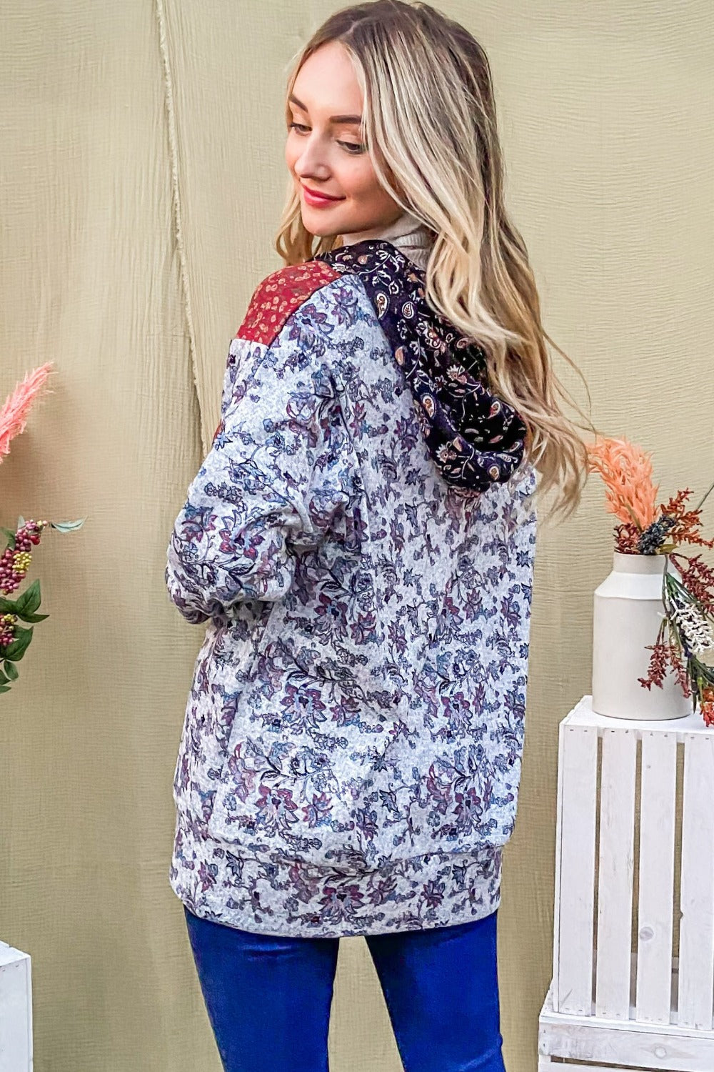 Elfriede® | And The Why printed long sleeve half zip hoodie
