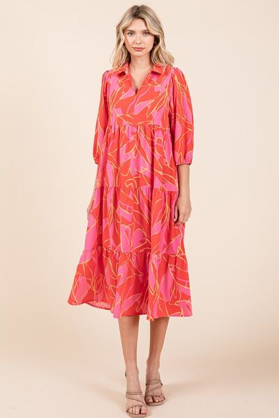 Alma® | Tiered printed collared midi dress