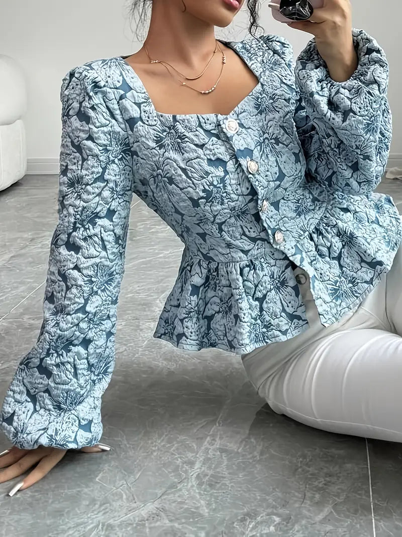 Bertila® | Elegant Blouse With A Floral Pattern And Puff Sleeves