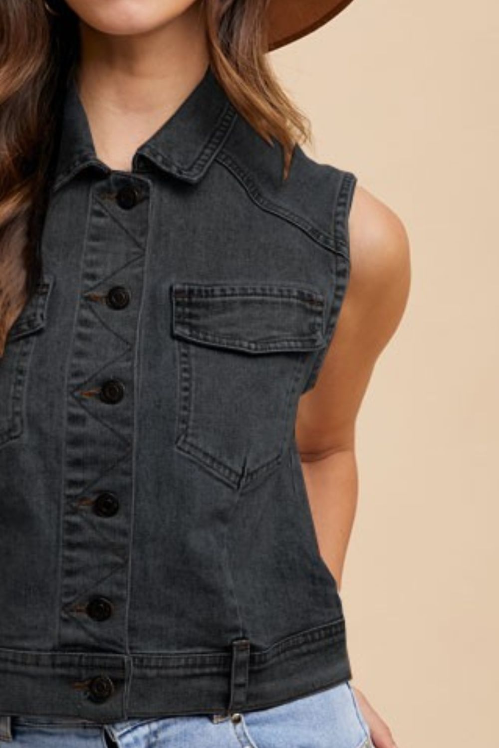 Eden® | Denim vest with collar and button placket
