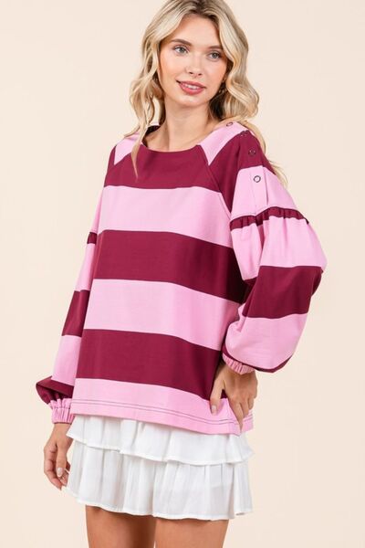 Cecilia® | Striped long sleeve t-shirt with snap fasteners on the shoulder