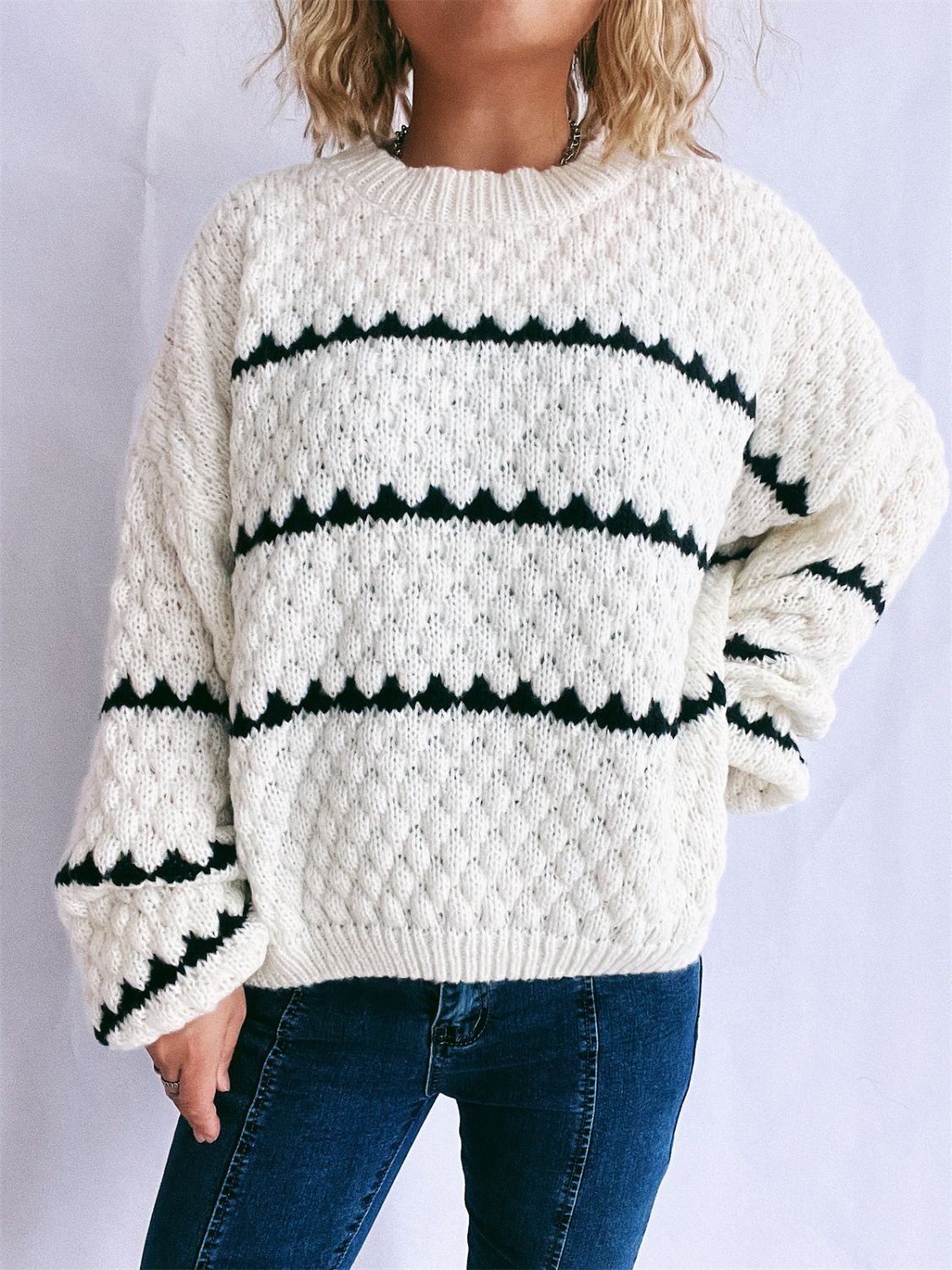 Bianca® | Long-sleeved sweater with contrasting stripes and a crew neck