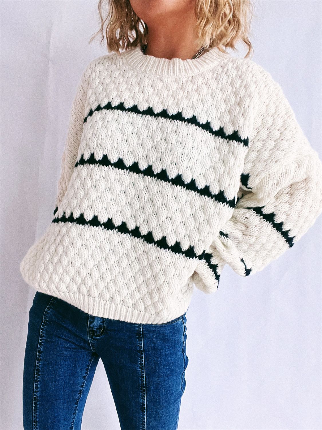 Bianca® | Long-sleeved sweater with contrasting stripes and a crew neck