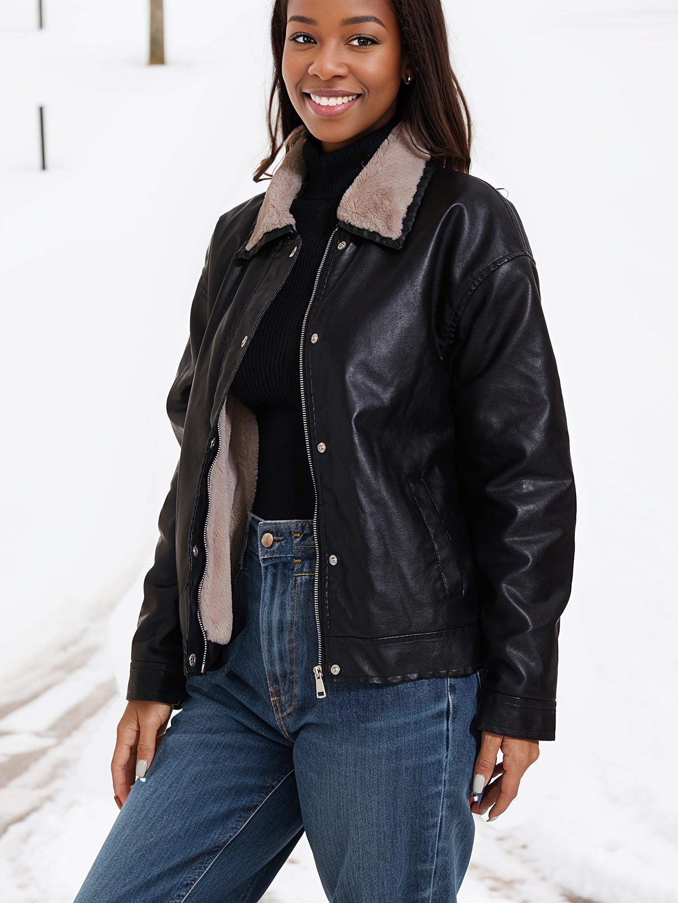 Denise® | Fleece lined PU leather jacket