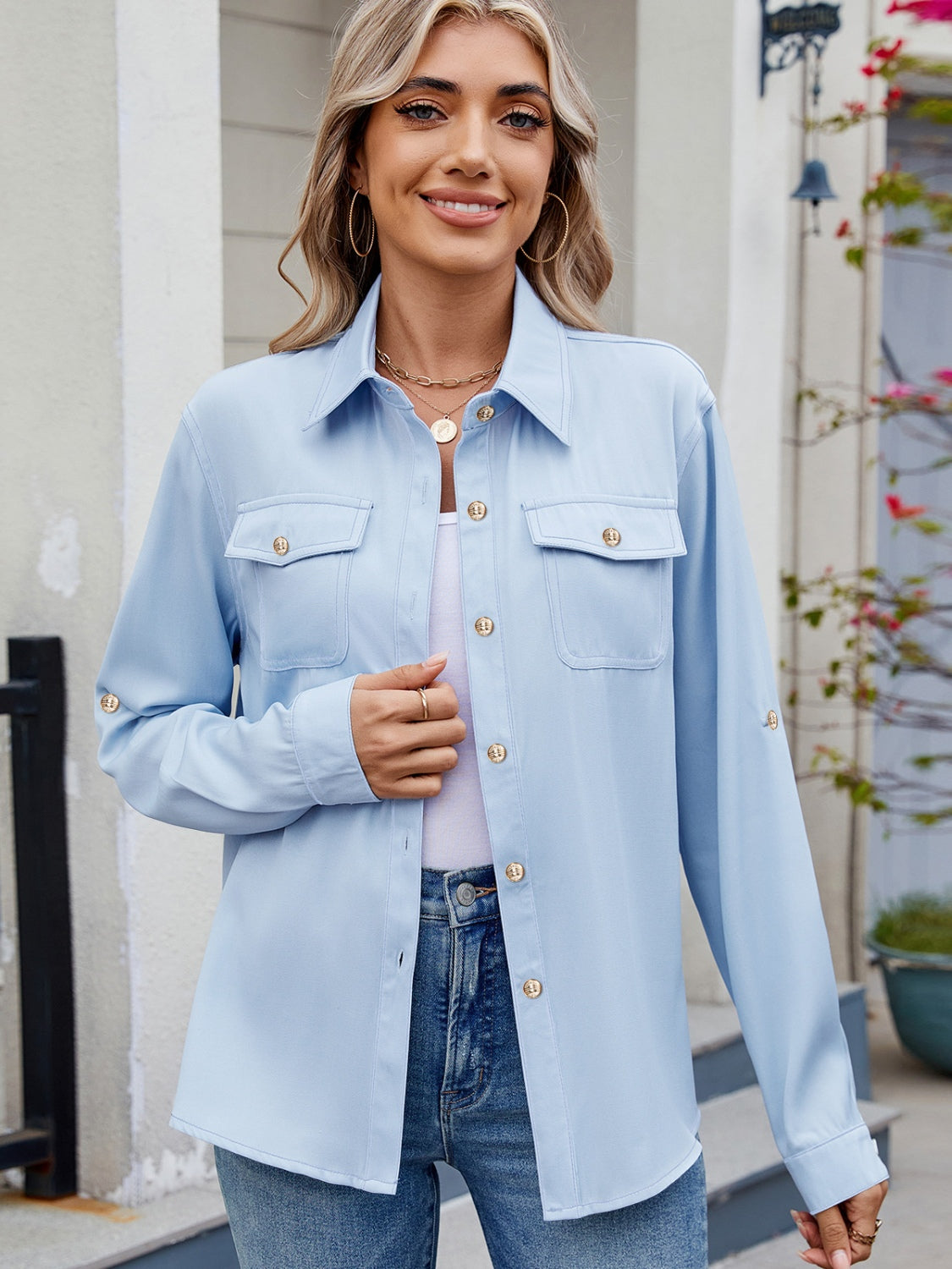 Eliza® | Plain, long-sleeved collared shirt
