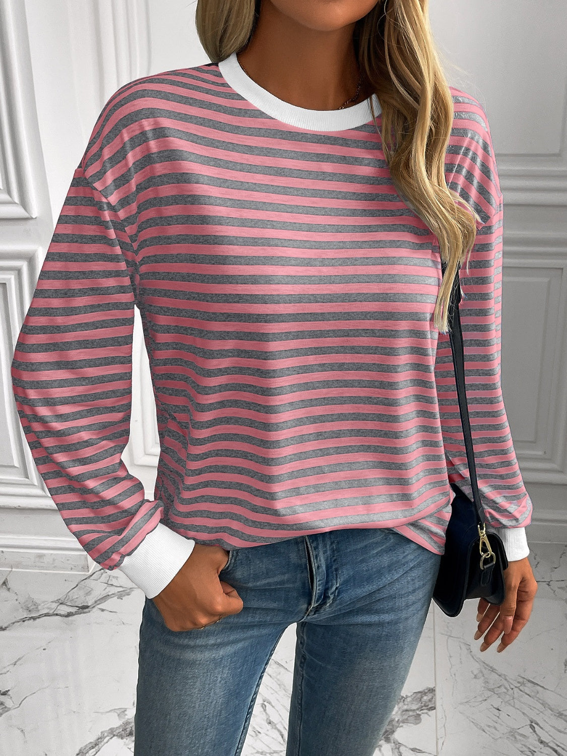 Constance® | Ivy Lane striped long sleeve crew neck sweatshirt