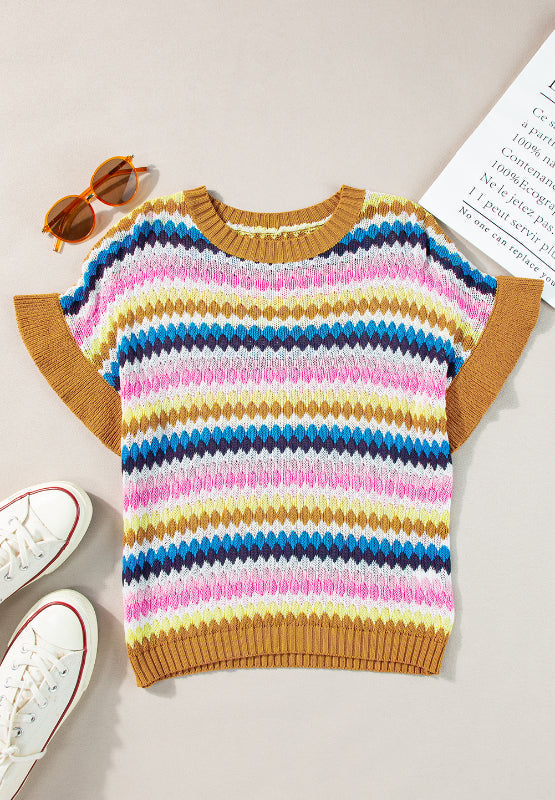 Delia® | Contrast short sleeve sweater with a crew neck