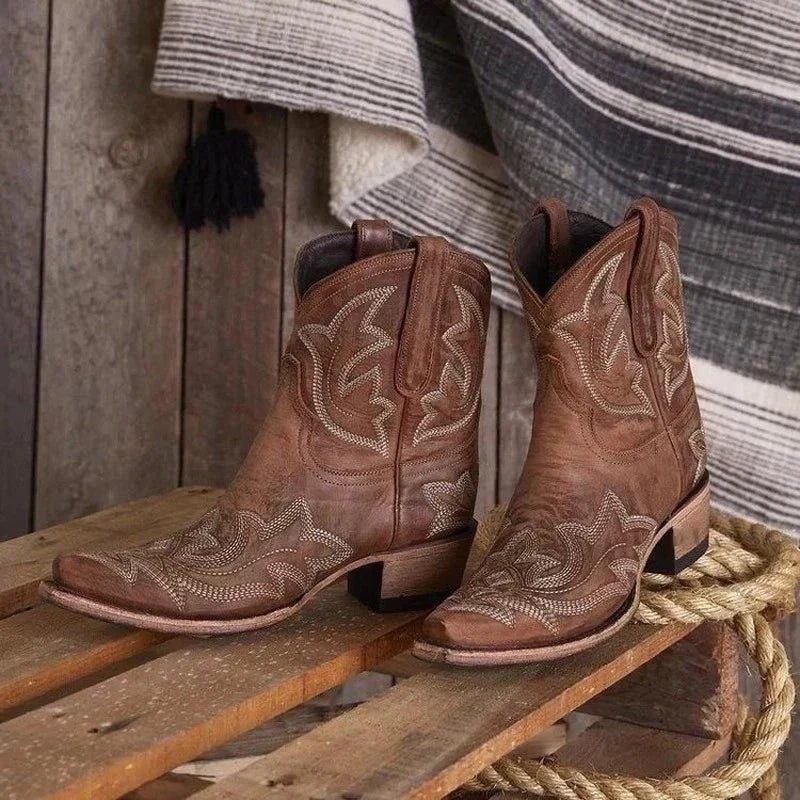 Megan | Women's Embroidered Ankle Cowboy Booties