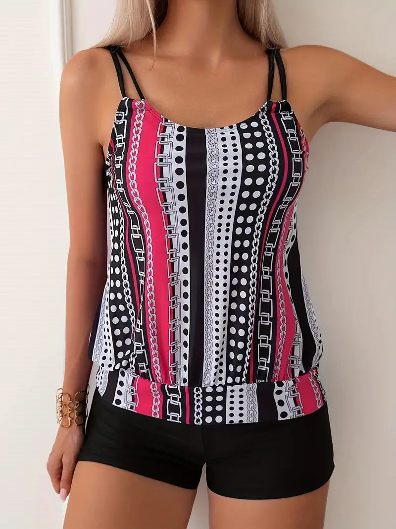 Bacilia® | Striped Tankini With Print