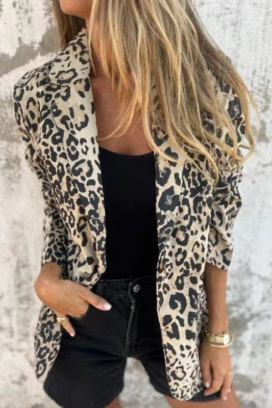 Claudia® | Leopard Print Lapel Long Sleeve Casual Blazer