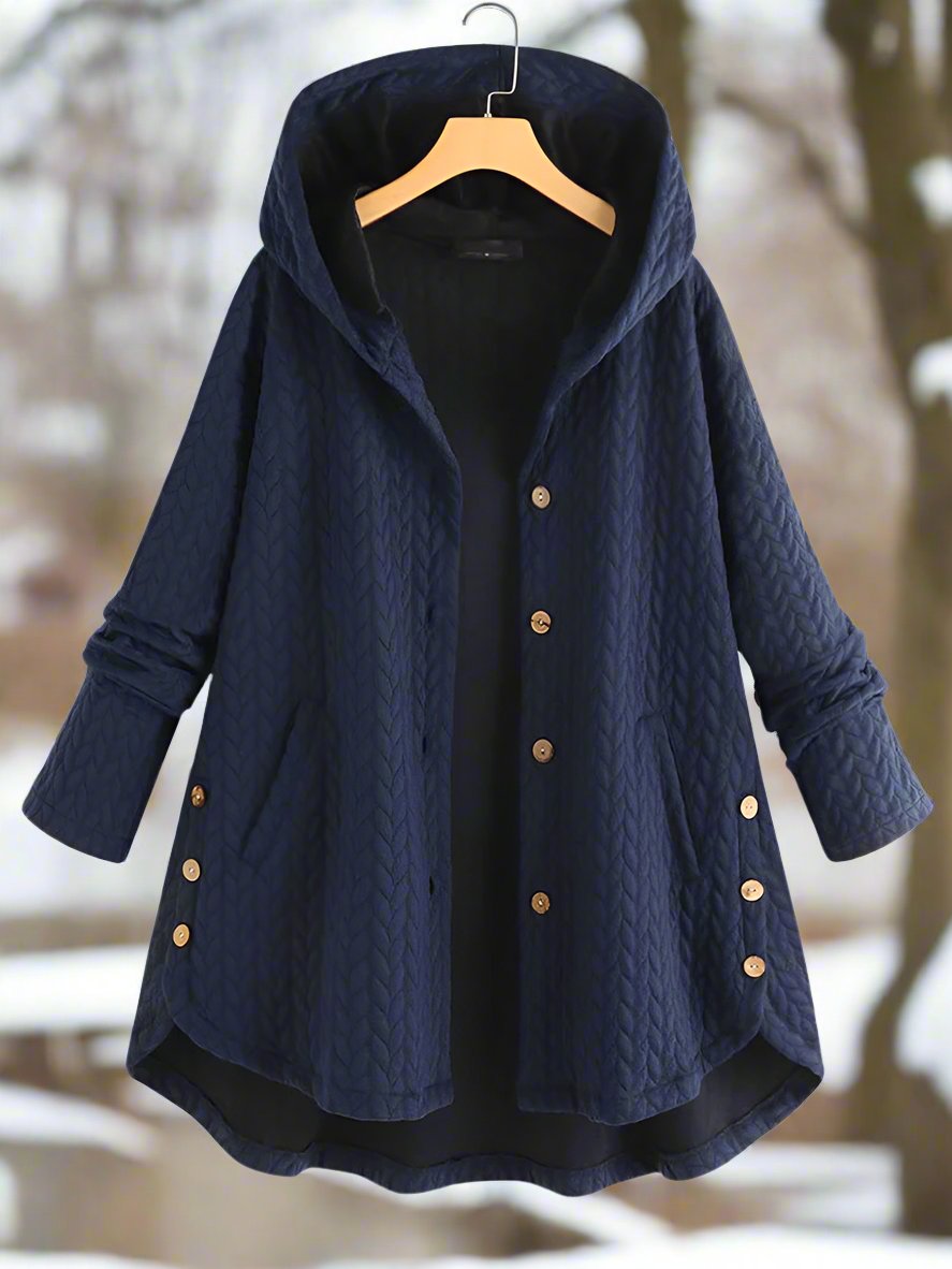 Women’s Padded Jacket – Oversized Fit – Quilted Texture – Hooded – Asymmetrical Hem