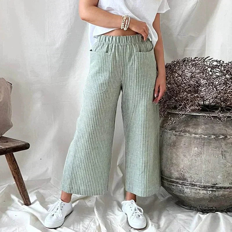 Devon | Stylish Women's Wide Leg Pants with Elastic Waist – Light, Striped & Comfortable for Everyday Wear