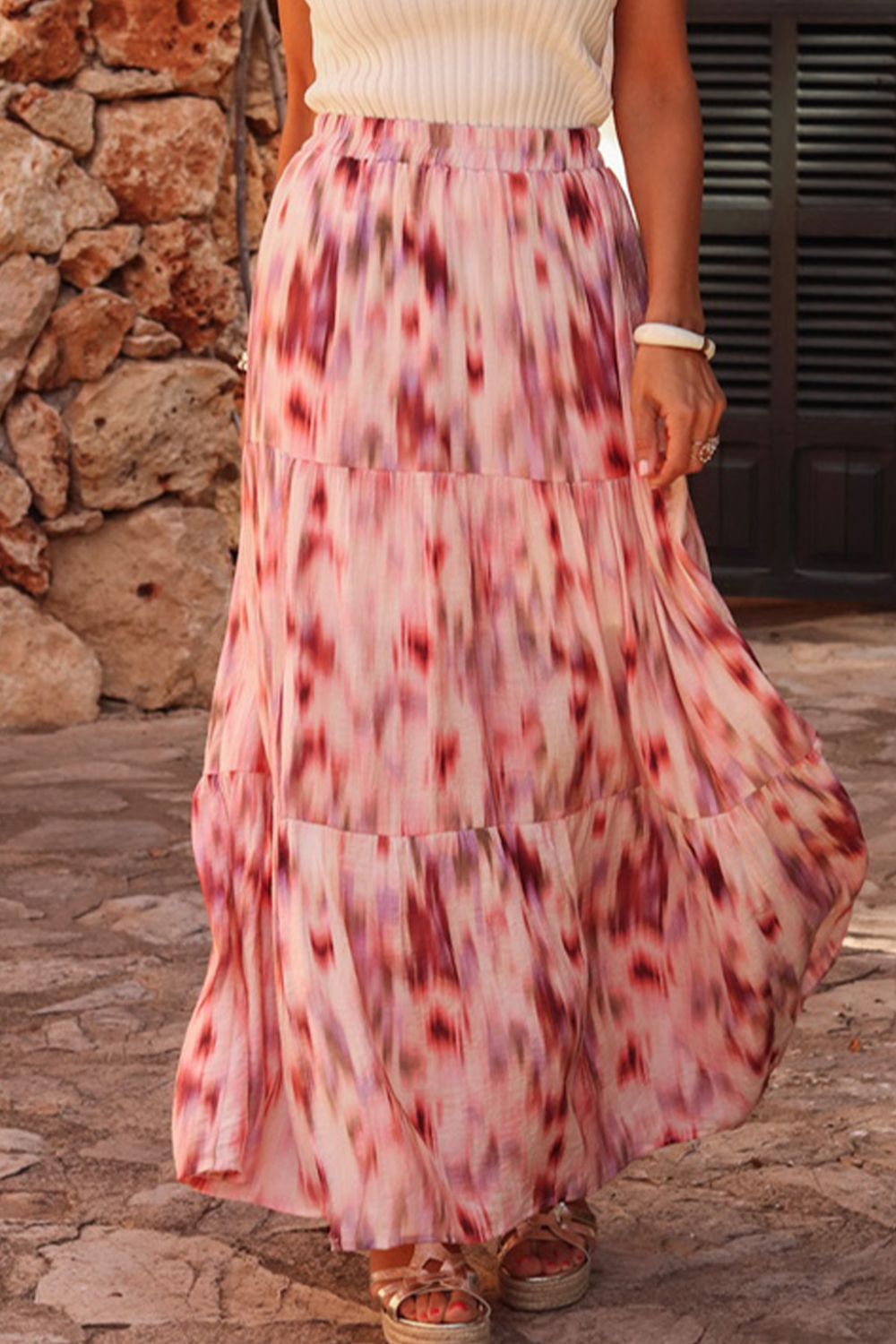 Angeline's® | Tiered printed skirt with elastic waist