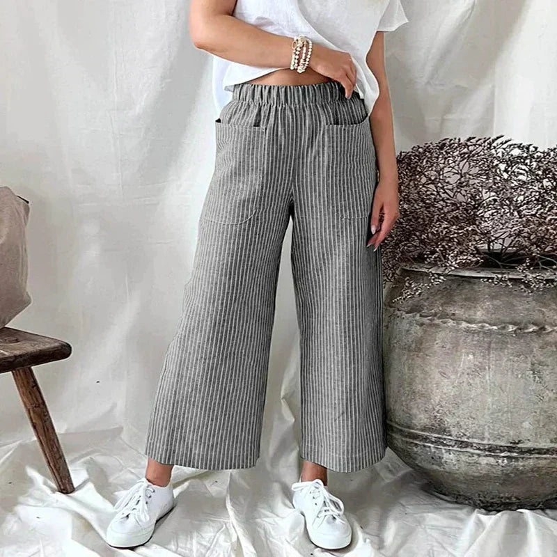 Devon | Stylish Women's Wide Leg Pants with Elastic Waist – Light, Striped & Comfortable for Everyday Wear