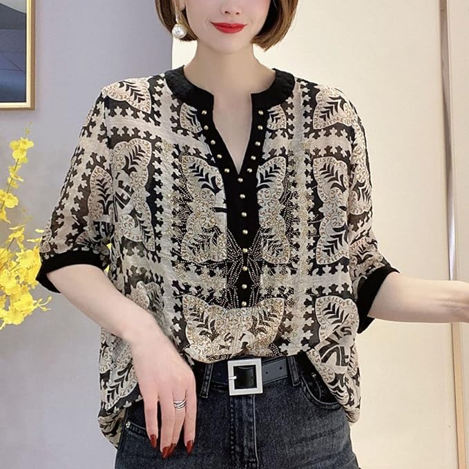 Brome® | V-Neck Top With Fashion Print