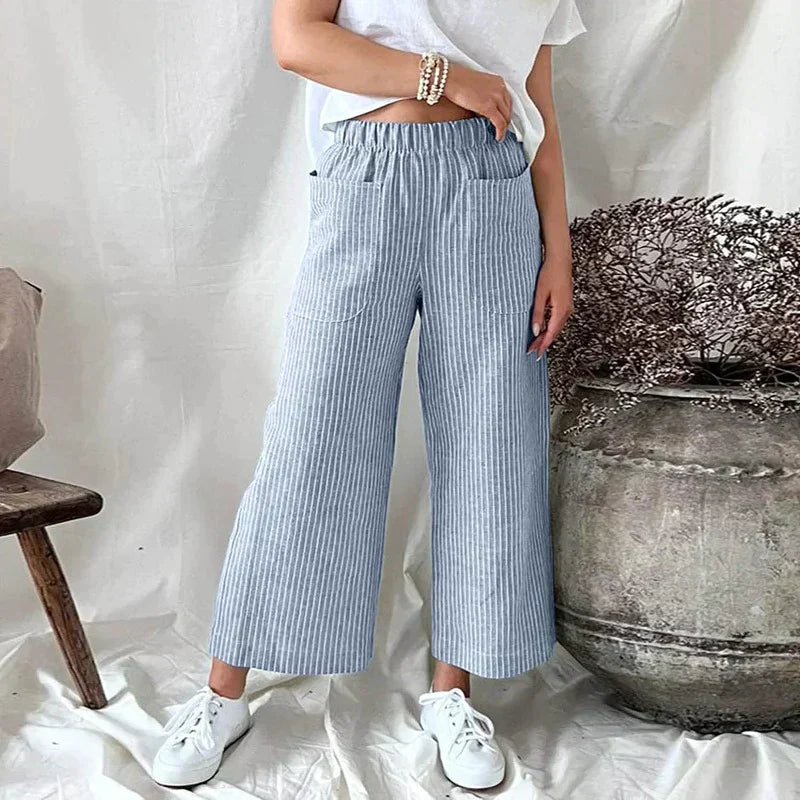 Devon | Stylish Women's Wide Leg Pants with Elastic Waist – Light, Striped & Comfortable for Everyday Wear