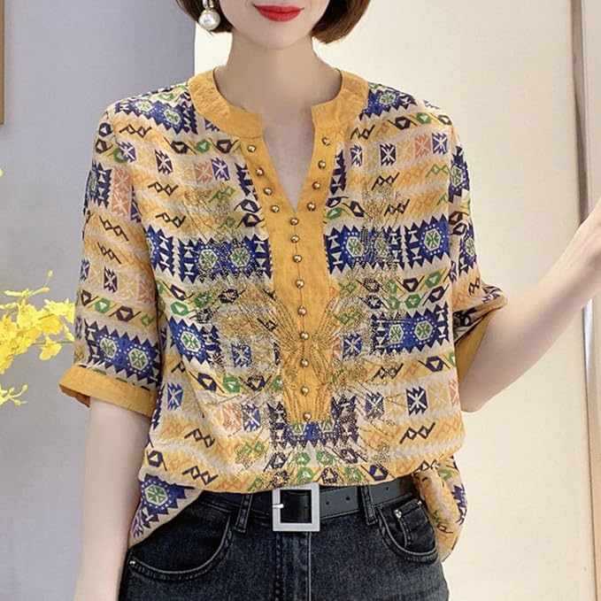 Brome® | V-Neck Top With Fashion Print