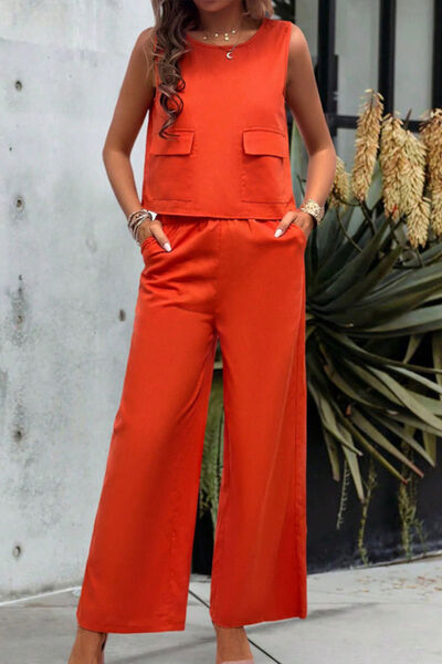 Clara® | Crew neck tank top and wide leg pants set