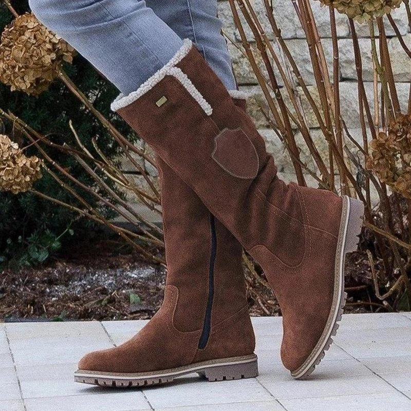 Women’s Mid-Calf Boots – Suede Look – Plush Lining – Lug Sole – Side Zip – Relaxed Fit