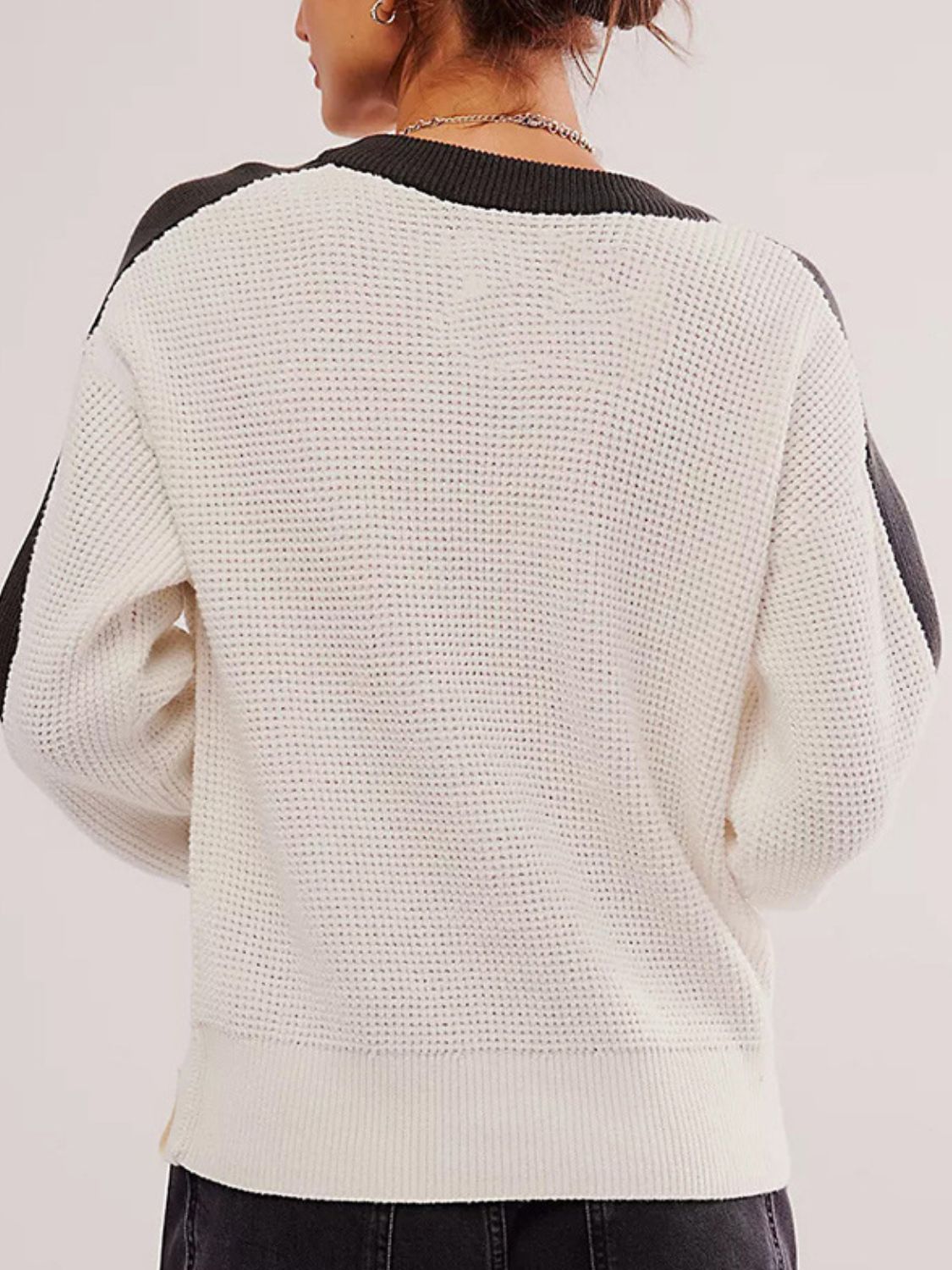 Danna® | Waffle knit contrast crew neck sweater