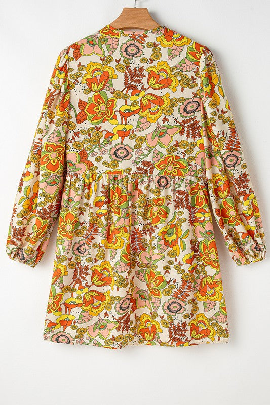 Elisa® | Women's floral print V-neck puff sleeve mini dress