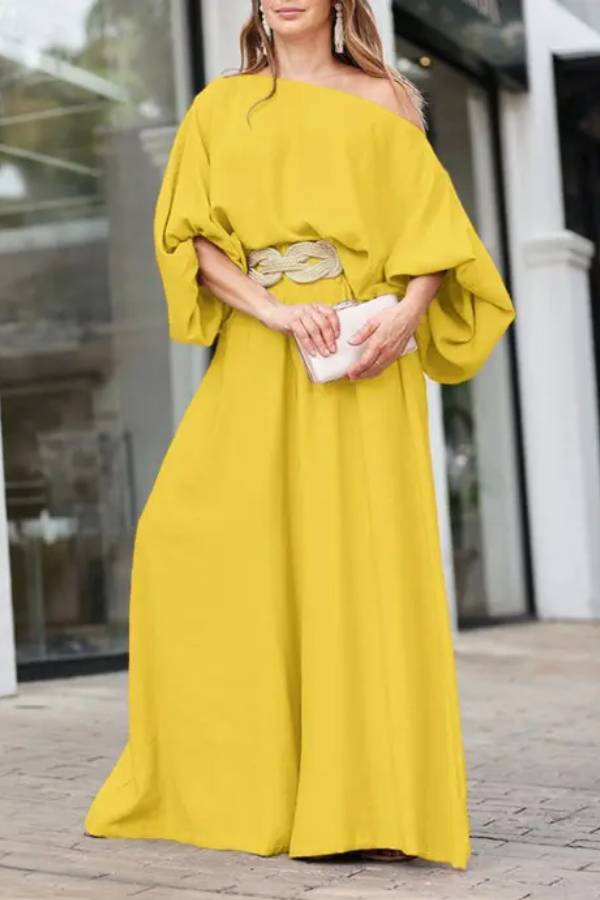 Clara® | Set includes a bias neck top with lantern sleeves and wide leg pants