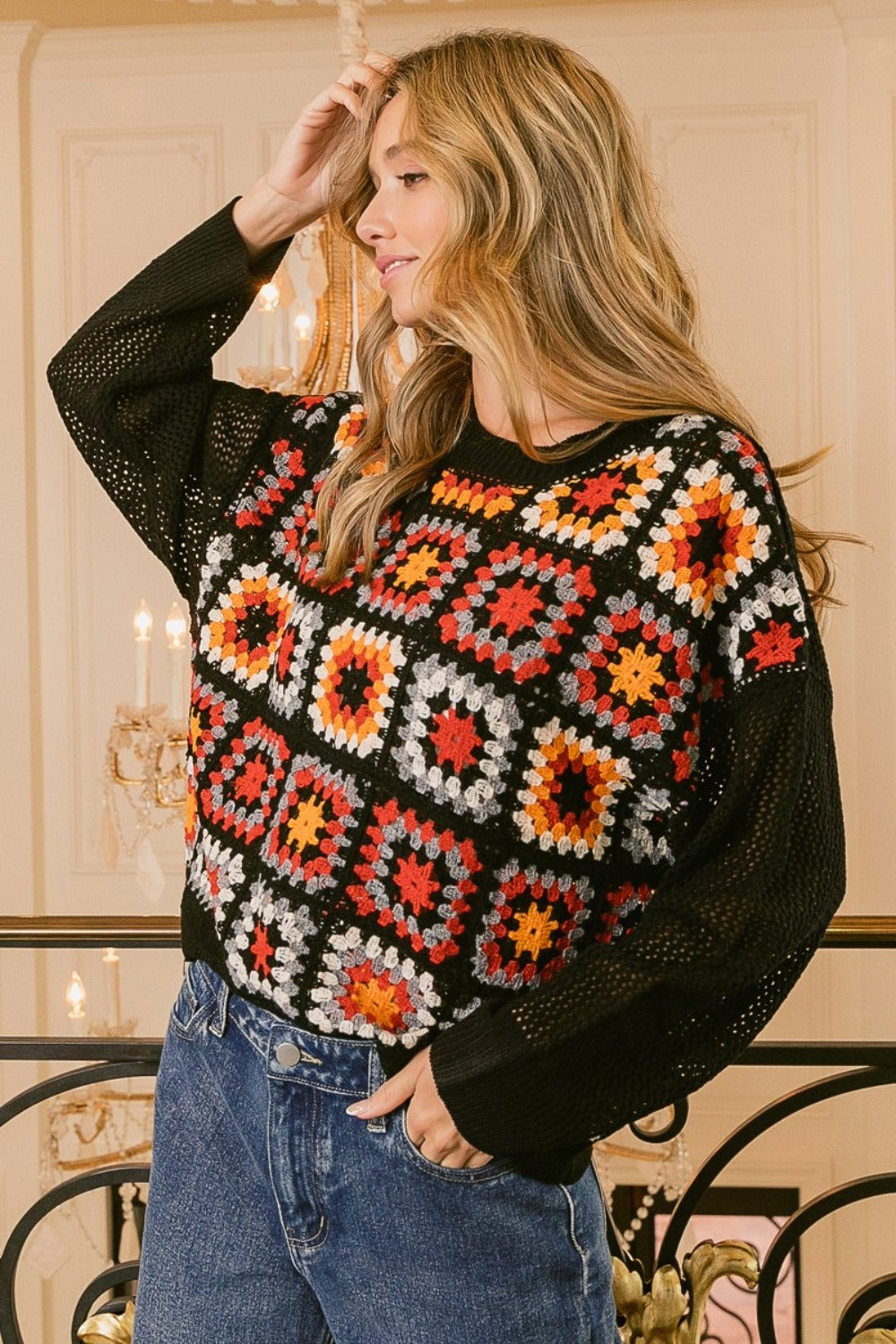 Dagny® | Granny top with a square front and long sleeves